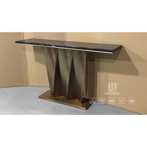 Contemporary Living Room Furniture Rectangle <b>Console</b> <b>Table</b> Natural Stone Top <b>Table</b> With <b>Gold</b> Base 01 Rectangle Cons - Product Image 1