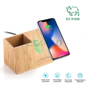 Chargeur sans fil 3 en 1 avec logo personnalisé Support de chargeur sans fil en bambou avec porte-stylo Organisateur - Product Image 6