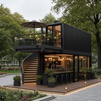Maison mobile en structure acier avec terrasse sur le toit, balcon, escalier et espace intérieur moderne