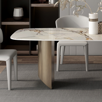 Table à manger moderne de luxe en marbre naturel Pandora avec base en acier inoxydable plaqué bronze Ensemble de salle à manger
