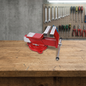 Tornillo de Banco de Acero Reforzado con Mordazas de Acero Endurecido, Base Giratoria, Herramienta de Sujeción para Taller de Trabajo Ligero, Acabado Rojo - Product Image 2