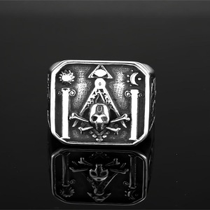 Men's Stainless Steel <b>Ring</b> Freemason Skull Hip Hop Geometric Design Gift Jewelry - Product Image 4