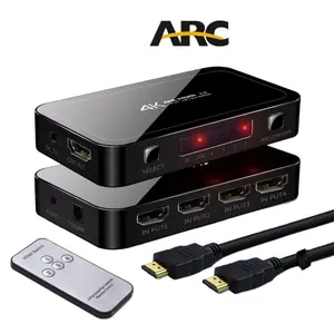 4K @ 60Hz 4 Ports HDMI 2.0b Switch HDMI 2.0 Switcher Box 4 in 1 Out mit optischem 3,5-mm-Audioausgang Remote Audio Extractor ARC HDCP2.2