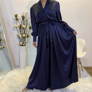 Moyen-Orient turquie Satin nouvelle mode femmes longue robe col en V dubaï islamique robe musulmane - Product Image 4
