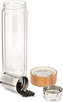 Eco couvercle en bambou 550ml bouteille d'eau en verre à double paroi isolée avec infuseur à thé en acier inoxydable