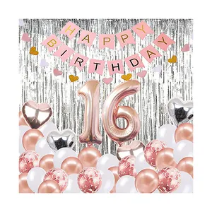 StartParty Rose Gold Sweet 16th Birthday Party Supplies HAPPY BIRTHDAY Foil Balloon Banner Number 16 Balloons Birthday