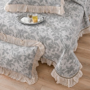 <span class=keywords><strong>Copriletto</strong></span> floreale trapuntato per letto matrimoniale con Ruffled <span class=keywords><strong>grigio</strong></span> originale in lino con stampa retrò <span class=keywords><strong>copriletto</strong></span> trapuntato - Product Image 2