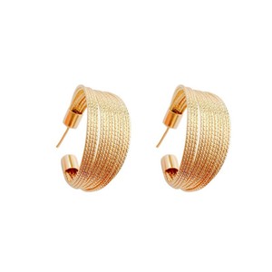Boucles d'oreilles plaquées or pour femmes, design géométrique multicouche, lignes ouvertes et demi-cercle, bijoux tendance - Product Image 5