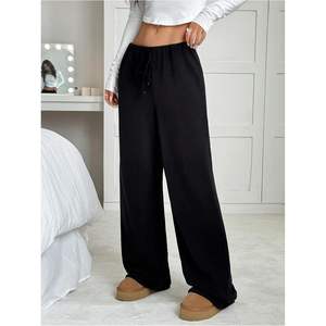 กางเกงขายาวทรงหลวมสำหรับผู้หญิง เอวยางยืด มีเชือกผูก ผ้าฟลีซ เอวกลาง สไตล์ลำลอง - Product Image 3