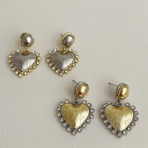 Newest Fashion Gold Plating Heart Dangle Earring Crystal Brushed Love Heart Earring