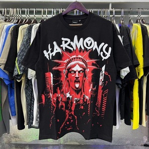 T-shirt Homme Streetwear Américain Style Urbain Harmoes Rétro Imprimé Lettres et Strass pour l'Été - Product Image 2