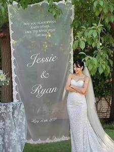 Bannière de <span class=keywords><strong>bienvenue</strong></span> personnalisée en dentelle transparente pour <span class=keywords><strong>mariage</strong></span> avec noms imprimés pour toile de fond de cérémonie et décoration de fête - Product Image 3