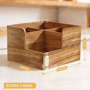 Wooden Cutlery <b>Storage</b> <b>Box</b> Four Compartment Knife Fork Spoon Organizer Standing Type Solid Wood <b>Kitchen</b> Utensil Holder - Product Image 4