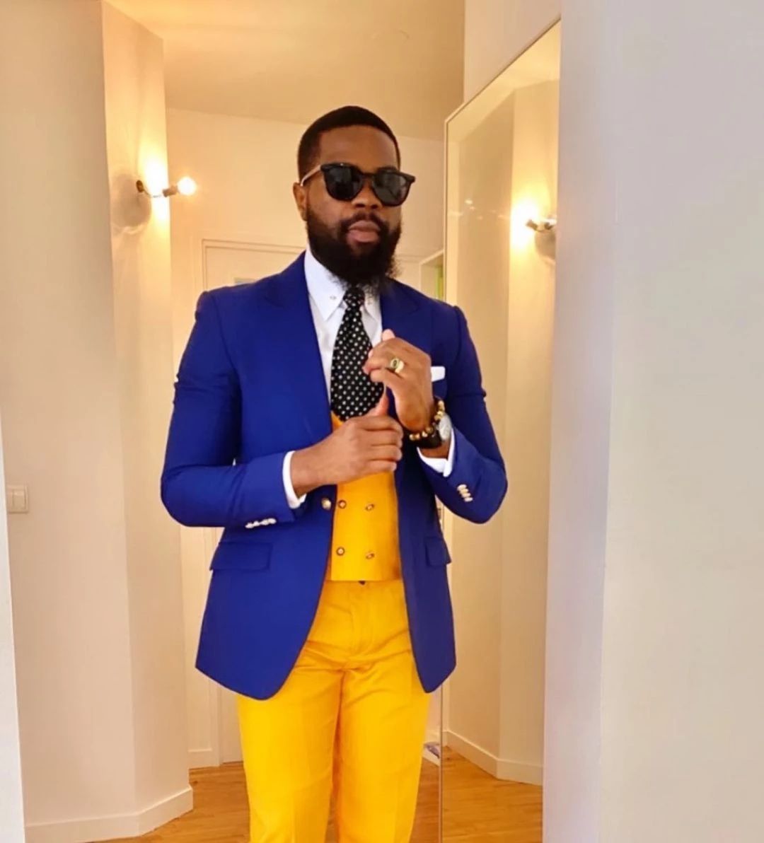 Mariage Tenue Bleu Roi Et Jaune Pièces Costume Bleu Roi Homme