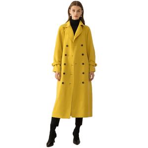 Doppio petto <span class=keywords><strong>giallo</strong></span> senape lana maxi cappotti per le donne - Product Image 1
