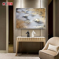 Peinture sur toile abstraite moderne avec feuille d'or, paysage, décoration intérieure, art à l'huile fait main, marque HOTEN, artiste original de Xiamen