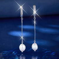 Boucles d'oreilles pendantes en argent sterling 925 plaqué rhodium, perles d'eau douce géométriques irrégulières, cadeau de luxe léger et tendance pour femmes