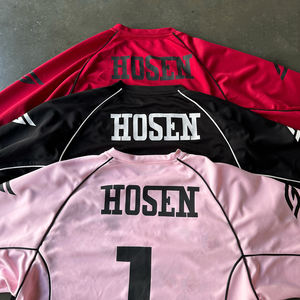 Kustom bordir besar jala dipotong poliester kotak cocok pria kaus sepak bola lengan panjang <span class=keywords><strong>jersey</strong></span> sepak bola pria - Product Image 2