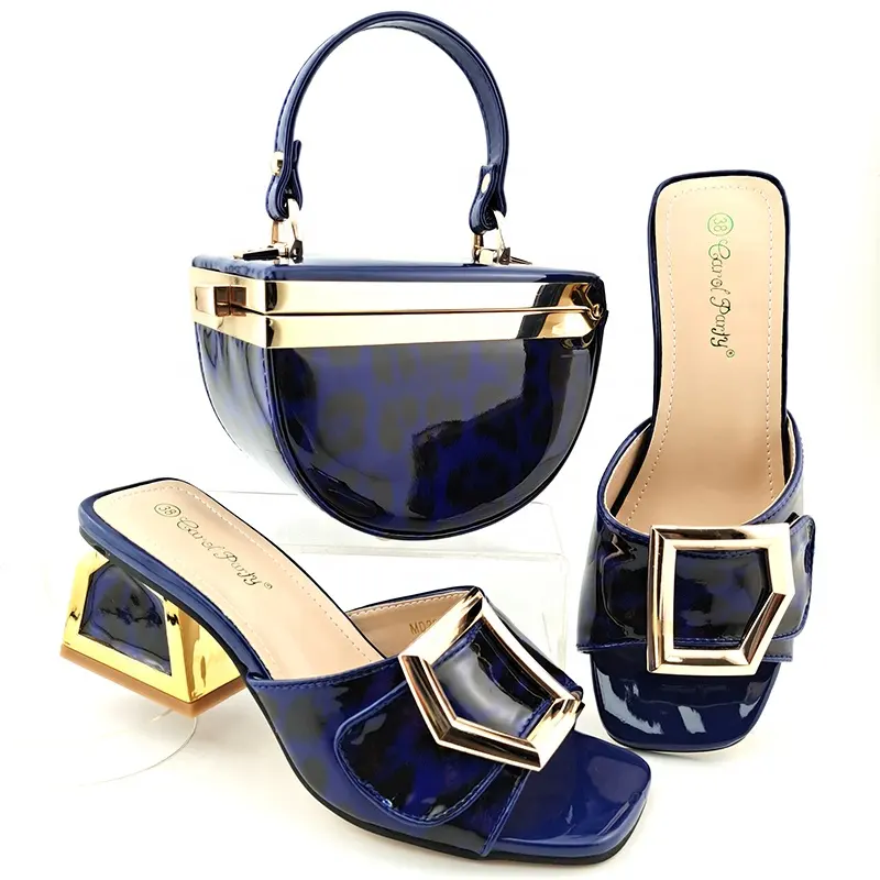 Scarpe e borse nigeriane Color oro da abbinare Set di scarpe e borse da sposa da donna italiane con cristallo brillante per la festa
