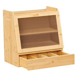 Bamboo Bread Box With Transparent Lid Double Layer Drawer <b>Storage</b> <b>Kitchen</b> Food Container - Product Image 1