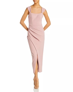 Abito <span class=keywords><strong>da</strong></span> sera formale <span class=keywords><strong>da</strong></span> donna a tubino, tinta unita, in tessuto naturale ecologico, con drappeggio a nastro lungo che si avvolge sul retro e arricciature - Product Image 1