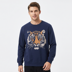 Sweat-shirt à col rond pour homme, imprimé tigre bleu, coupe classique, en coton tricoté, pull décontracté, streetwear d'automne - Product Image 5