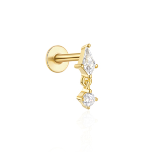 Pendiente de cartílago con rosca de plata de ley S925 chapado en oro, circonita en forma de cometa, parte trasera plana, minimalista, hipoalergénico, regalo - Product Image 2