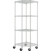 Étagère de rangement d'angle mobile en acier chromé, chariot à 4 niveaux réglables en fil métallique pentagonal sur roulettes