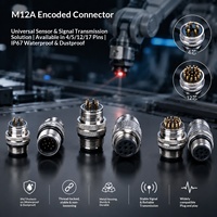 Connecteur d'aviation M12 moulé par injection, 4 broches, mâle, étanche, plaqué or, cuivre, boîtier en nylon PA66, directement de l'usine