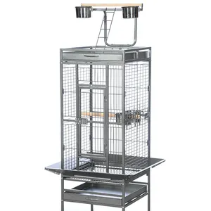 A25 # Cage de perroquet en fil métallique pour animaux de compagnie, argent oiseau noir, extérieur grande Cage de perroquet