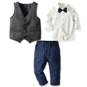 Shopping Online Wholesale New Design Clothing Gentleman <b>Trousers</b> <b>and</b> Shirt 3 Piece Set With <b>Waistcoats</b> for Baby Boy - Product Image 1