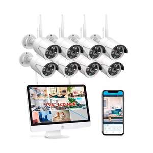 Kit fotocamera Wireless 8 pz Bullet CCTV con 3MP 8 canali NVR facile installazione da esterno rete IP <span class=keywords><strong>Set</strong></span> All-in-One con Monitor - Product Image 1