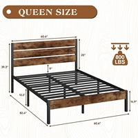 Cadre de lit en métal moderne taille Queen avec tête et pied de lit en bois, plateforme de rangement pour chambre d'hôtel et de villa