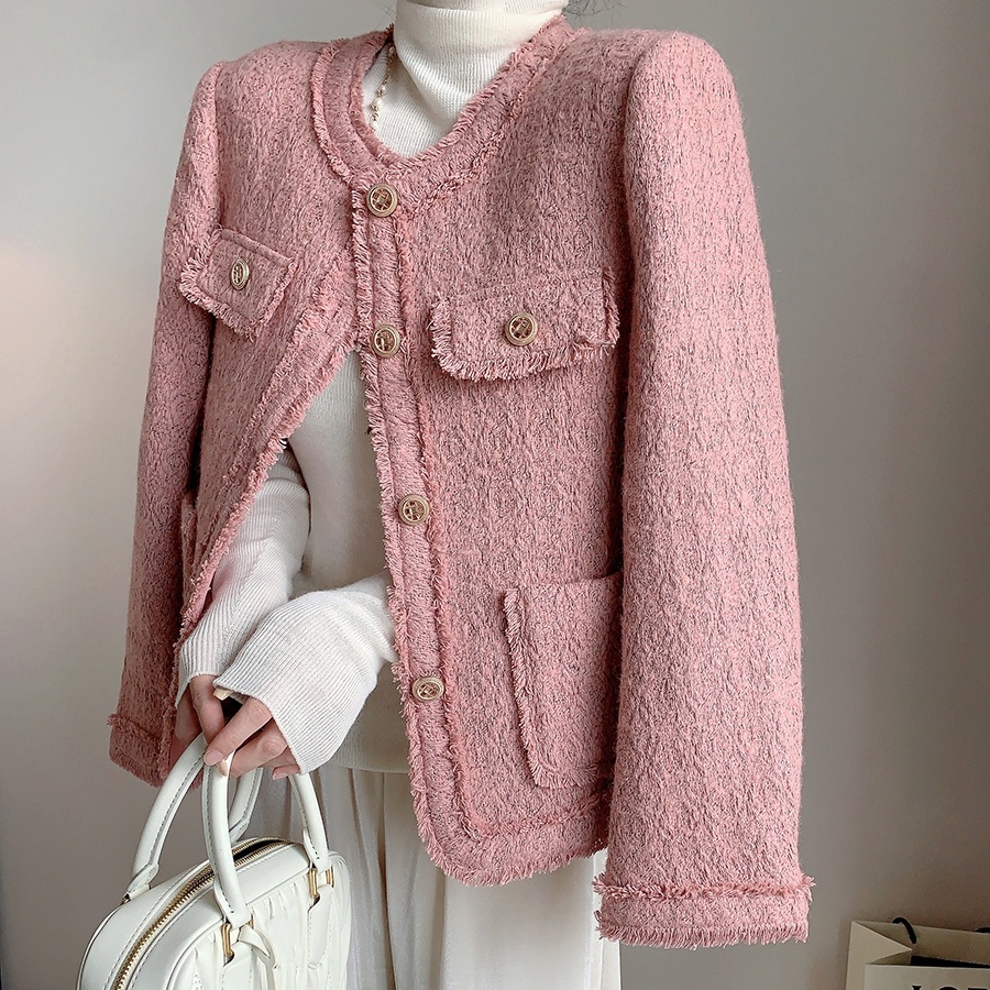 Wear Pearls Preppy Winter Coats Pink Tweed Coat Elegant