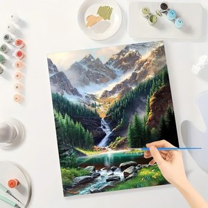 Paint con Kit di numeri per adulti-cascata di montagna fai da te con alberi di pino 16x20 pollici, regali di arte della natura senza cornice - Product Image 3