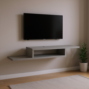 Grey Wall-Mounted <b>Floating</b> Media Console Modern Minimalist Living Room Console Table MDF Wood Top - Product Image 2