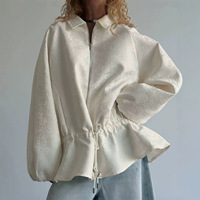 Manteau Jacquard Tendance Uni à Fermeture Éclair et Ceinture pour Femme, Collection Automne/Hiver 2026, Veste Mi-Longue Décontractée Style Russe