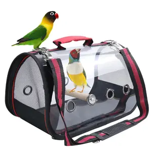 Jaula de viaje para pájaros pequeños y medianos, transparente, portátil, transpirable, bolsa de transporte para loros para periquito, peonía, bolsa de viaje para loros