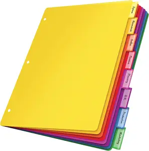 Factory Price Office Stationery 8-Tab Plastic File 3 Hole Ring Binder Index Divider For Stationery Material