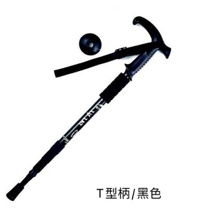 Bâton de randonnée en alliage d'aluminium avec poignée en T, 4 sections télescopiques, pour la randonnée en plein air, l'escalade, la marche, noir - Product Image 1