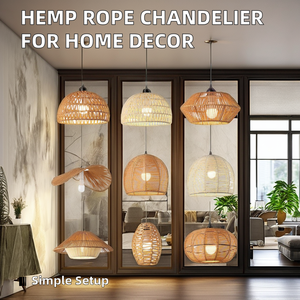 Lampada a Sospensione in Bambù e Rattan Fatta a Mano, Tendenza Decorativa per Caffè e Ristoranti - Product Image 2