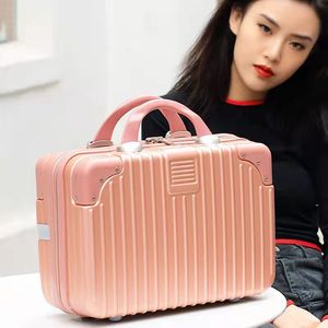 Trousse de maquillage rose de 14 pouces avec fermeture éclair, sac cosmétique portable pour le voyage, petit organiseur de toilette, couleur unie - Product Image 1