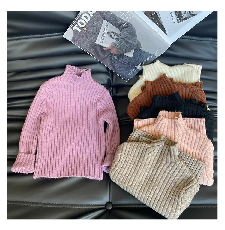 패션 도매 솔리드 베이지 블랙 언더 셔츠 남여 아기 소녀 소년 스웨터 의류