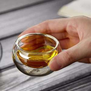 Mini taza de té de cristal de doble pared de 30ml, diseño moderno resistente al calor para té chino Gongfu, estilo clásico, tamaño pequeño para tazas de café - Product Image 4
