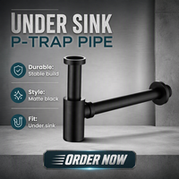 Siphon en P noir moderne en acier inoxydable réglable pour évacuation des eaux usées de lavabo de salle de bain et accessoires de plomberie de cuisine