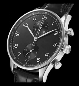 Montre de luxe noire pour homme, style international, à quartz, verre, décontractée, haute précision, bracelet en alliage et cuir, Iwcs - Product Image 1