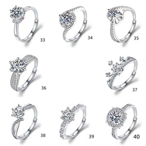 Bague de mariage et de fiançailles en diamant Moissanite plaqué argent pour femme, anneau de luxe en Zircon réglable S925, bon marché, 40 modèles - Product Image 4