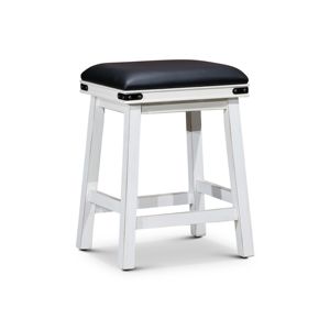 Tabouret de comptoir DB blanc antique de 24 pouces avec siège en cuir noir Tabouret de bar contemporain haut pour la cuisine ou la ferme - Product Image 1