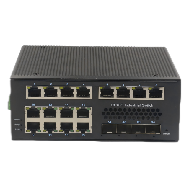 Dual Power L3 Managed Industrial Switch with 10G SFP+ Uplinks, DIN-Rail Mount