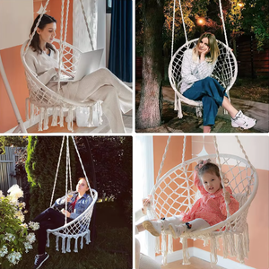 Silla hamaca de macramé moderna para exteriores, cojines de cuerda de algodón tejidos a mano, mecedora relajante para bebé para dormitorio, parque, red de pesca - Product Image 6
